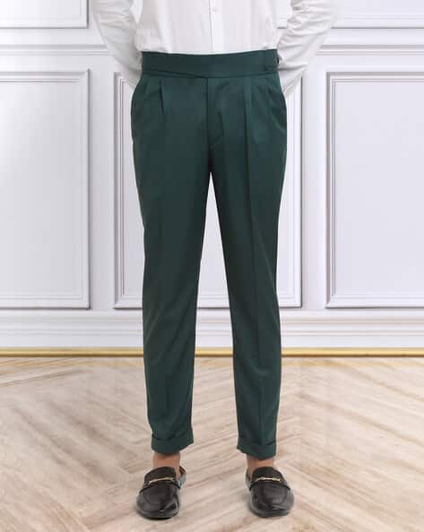 KLOTTHE Men Slim Fit Pleated Pants with Insert Pockets