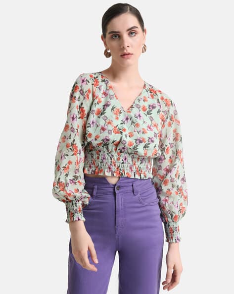 Kazo Women Floral Print Relaxed Fit Crop Top