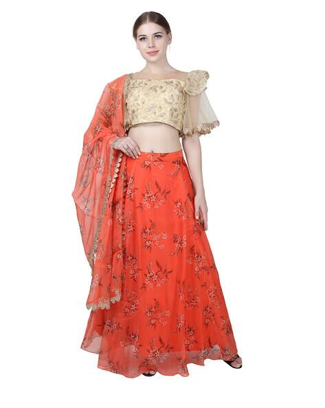 Floral Embroidered Lehenga Choli Set with Dupatta - Main Image