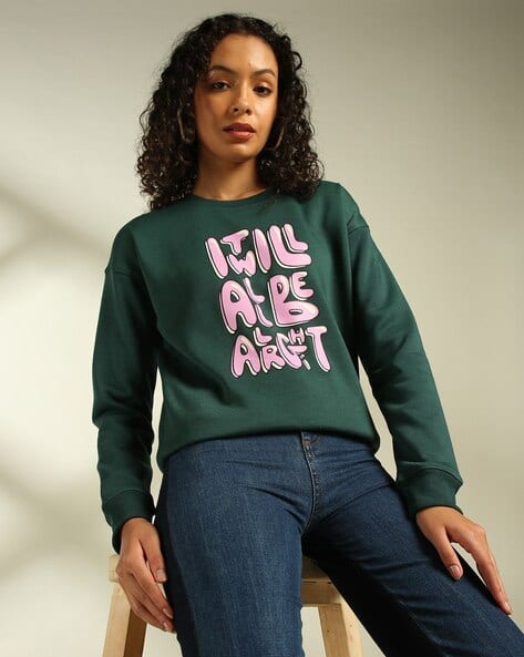 Women Typographic Print Regular Fit Round-Neck Sweatshirt