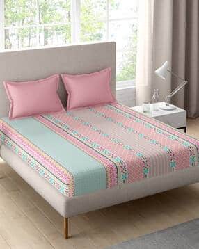 portico 144 TC Celestine Floral Print Double Cotton Bedsheet with Pillow Covers-picture-52