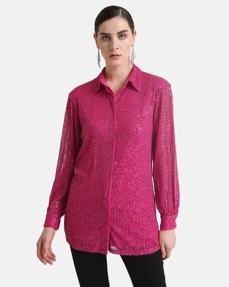 Kazo Women Sequin Embellished Fitted Shirt