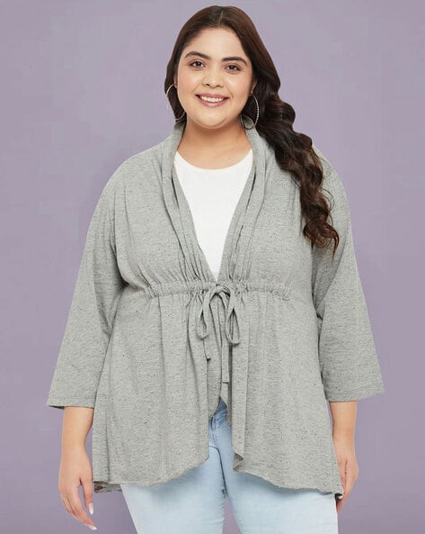 Heathered Waist Tie Up Shrug