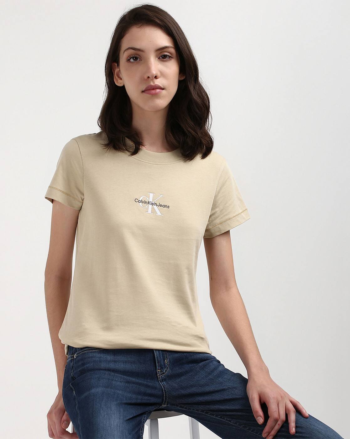 Women Brand Print Slim Fit Round-Neck T-Shirt