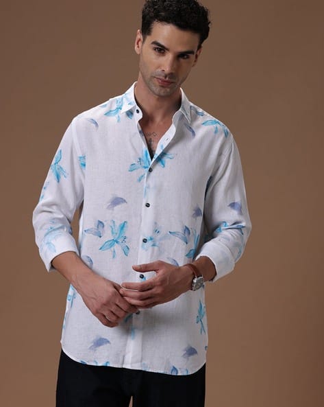 Men Relaxed Fit Floral Print Shirt with Full Sleeves