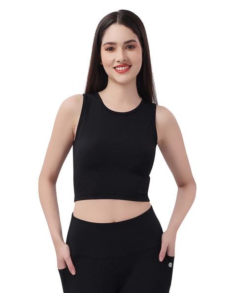 Soie Round-Neck Fitted Crop Top