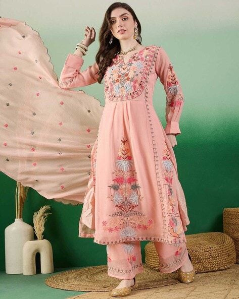 Women Embroidered Straight Kurta Set Price in India