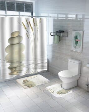 savya home Set of 2 Graphic Print Bathroom Mats & Shower Curtain-picture-22