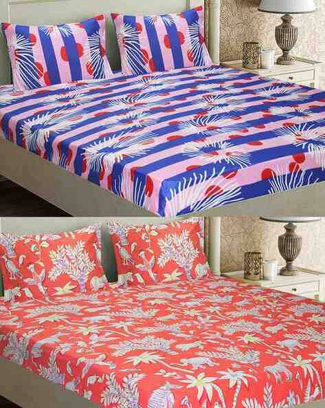 Good Homes Set of 2 Floral Print 144 TC Double Bedsheets with Pillow Covers