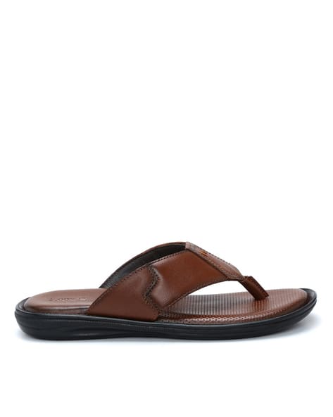 Men Thong-Style Flip-Flops with Genuine Leather Upper