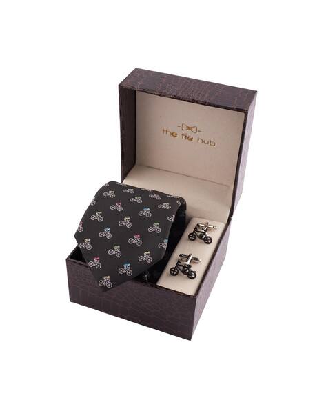 THE TIE HUB Bicycle Print Tie with Cufflink