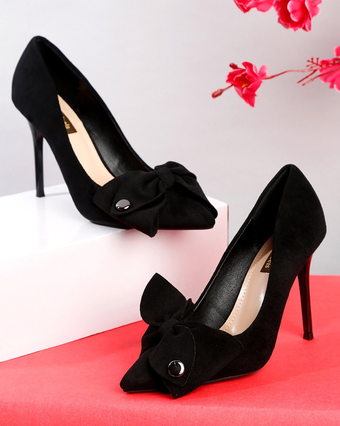 Cute black heels with bow online