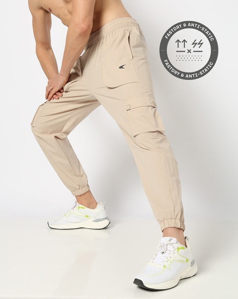 Men Regular Fit Track Pants with Elasticated Drawstring Waist