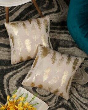 hosta homes Set of 2 Leaf Print Cushion Covers 15" x 15"-picture-0