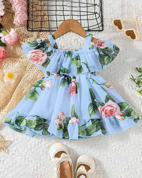 Buy DHARMIKAAY TRENDZ Girls Floral Print Fit & Flare Dress Online | Ajio.com