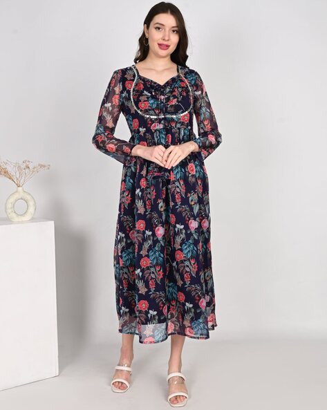 Women Floral Print Flared Kurta