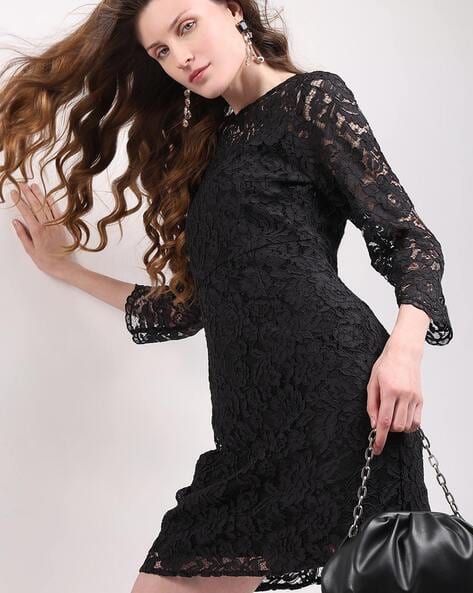 Buy Vero Moda Women Shift Dress with Lace Detail Online | Ajio.com