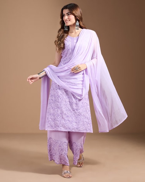 Embroidered Straight Kurta Set Price in India