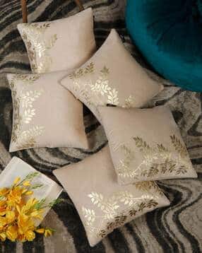 hosta homes Set of 5 Leaf Print Cushion Covers 15" x 15"-picture-1