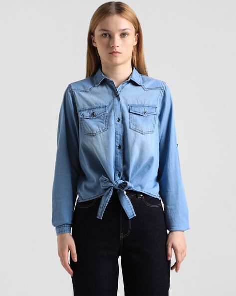 Buy Light Blue Denim Shirts for Women by ONLY Online Ajio