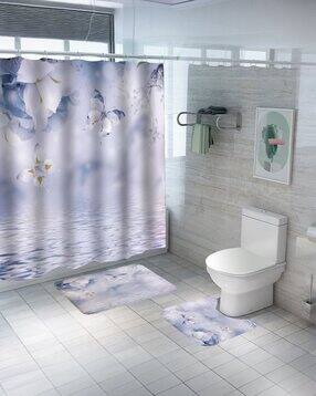 savya home Set of 2 Graphic Print Bathroom Mats & Shower Curtain-picture-51