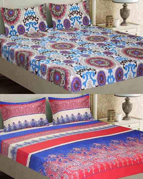 Good Homes Set of 2 Floral Print 144 TC Double Bedsheets with Pillow Covers