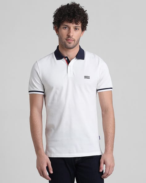 Men Slim Fit Logo Print Polo T-Shirt
