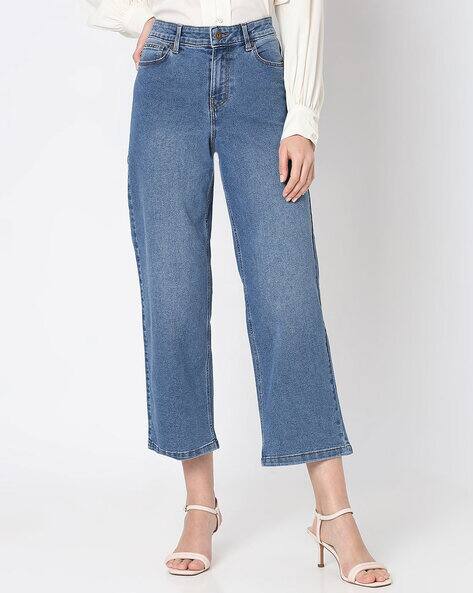 Calvis Lightly Washed Wide-Leg Jeans