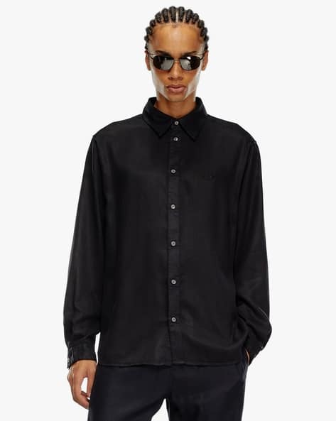 Buy DIESEL Simply-C Regular Fit Lyocell Shirt | Black Color Men