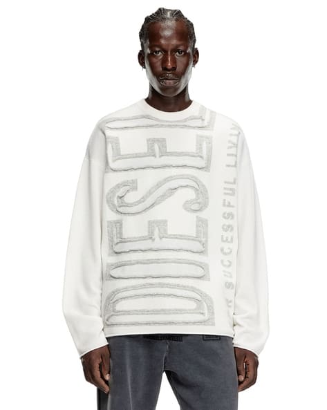 【韓国 ストリート】DIESEL K-Floydロゴインターシャ ウールセーター Buy DIESEL K-Floyd Loose Fit Wool Knitwear | White Color Men