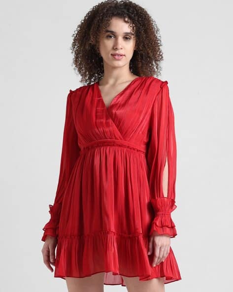 Buy ONLY V-Neck Fit & Flare Dress Online | Ajio.com