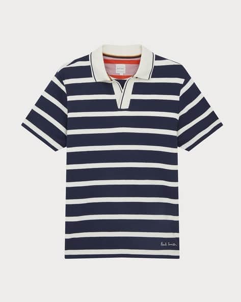 Buy PAUL SMITH Striped Cotton Regular Fit Polo T-Shirt Navy Blue