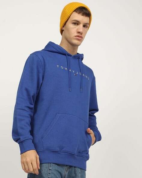 Men Regular Fit Linear Ext Hoodie