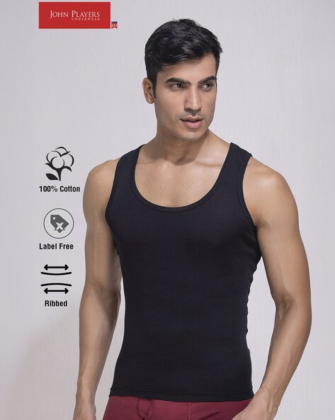 Men Round Neck Sleeveless Ribbed Vest