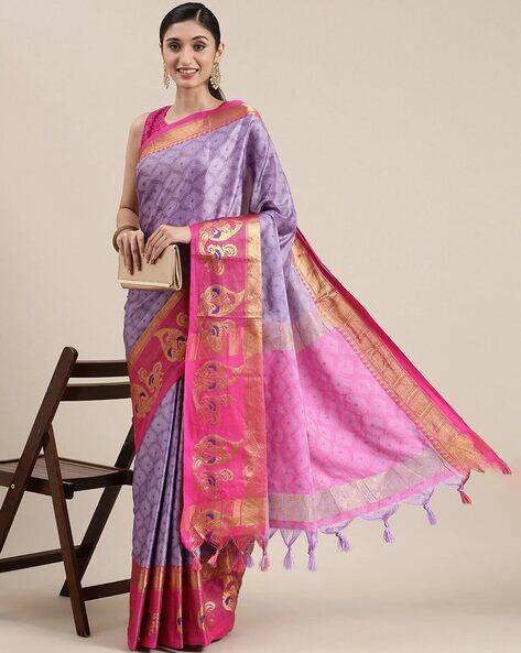 PANZORA Women Woven Zari Saree with Tassels