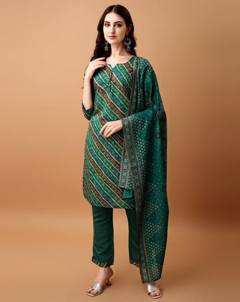 PRATHAM BLUE Women Printed Straight Kurta Set