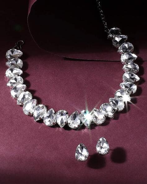 Fabula Women Stone-Studded Necklace & Earrings Set