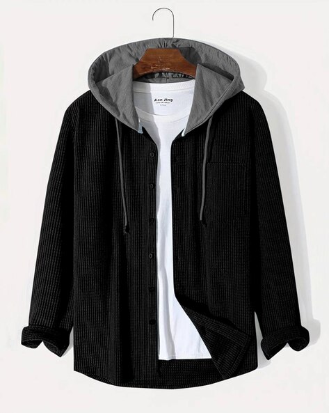 Black hooded shirt mens online