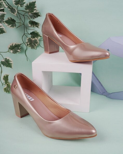 Elle Heeled Round-Toe Slip-On Pumps