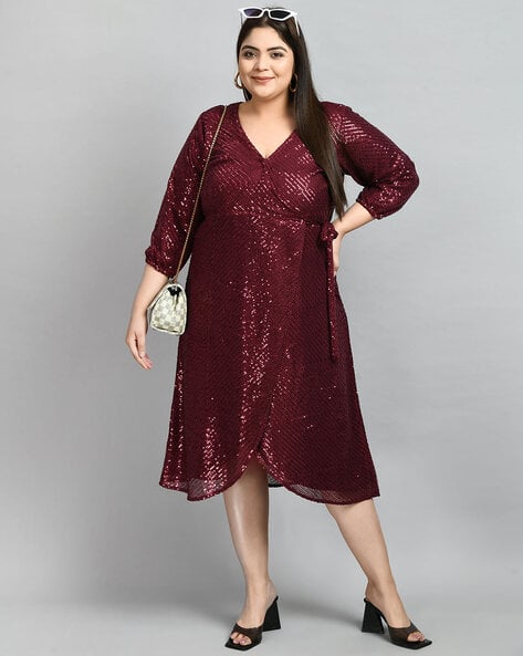 Women Embellished Wrap Dress