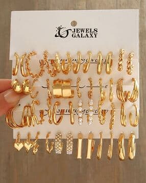jewels galaxy Women Set of 24 Gold-Plated Pear-Beaded Hoop Earrings-picture-49