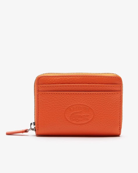 Lacoste Croco Crew Grained Leather Zip Buy Orange Clutches