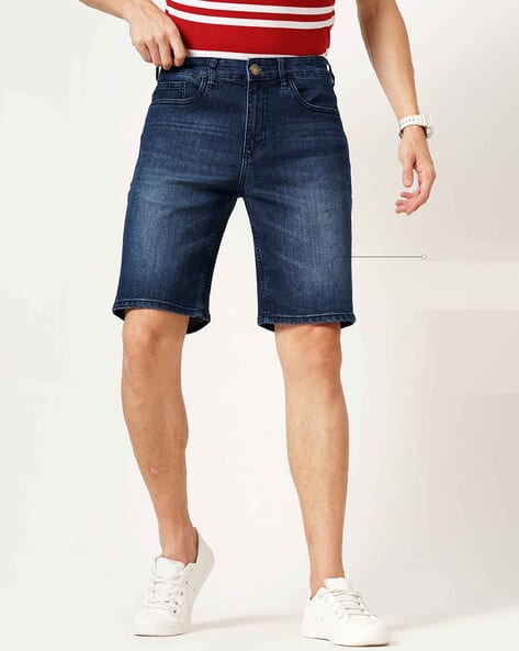 Slim Fit Flat-Front Denim Shorts