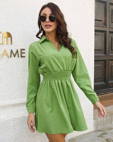 Women Shift Dress with Spread Collar