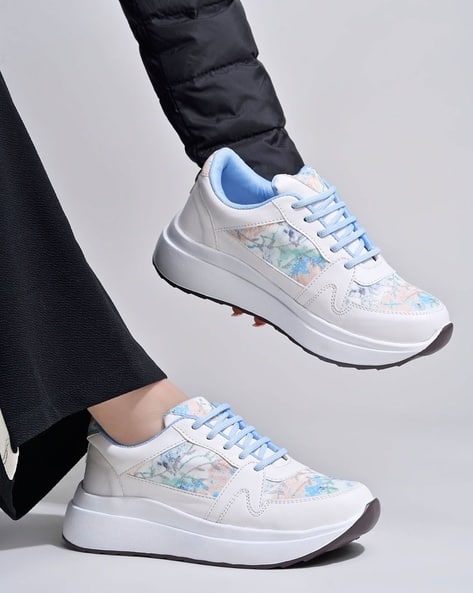 STYLESTRY Women Floral Print Lace-Up Sneakers