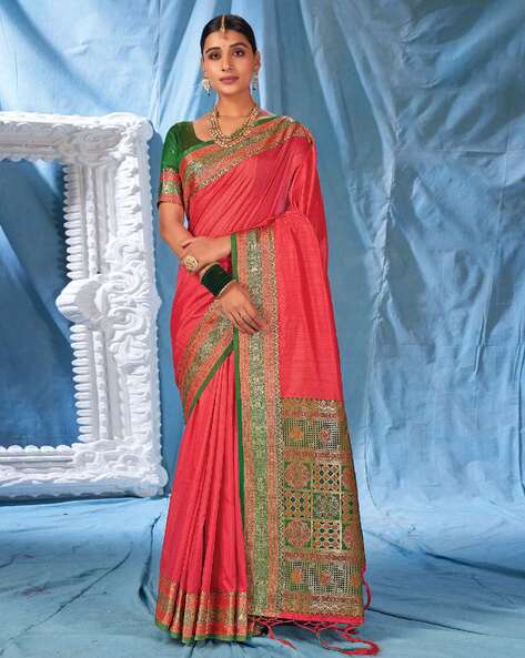 Buy Pink Sarees for Women by Peachmode Online Ajio