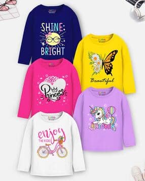trampoline Pack of 5 Girls Printed Regular Fit T-Shirt-picture-16