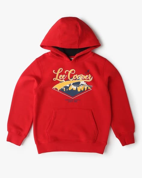 Buy LEE COOPER Boys Logo Print Relaxed Fit Hoodie Online | Ajio.com