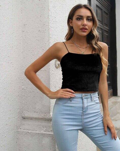 Women Shoulder Straps Fitted Crop Top