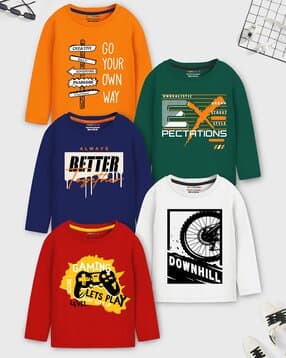 trampoline Boys Pack of 5 Typographic Print Regular Fit T-Shirt-picture-39